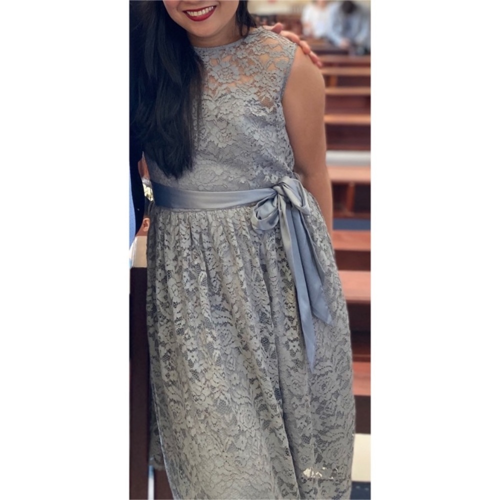 Tevilio Gray Lace Overlay Belt Cocktail Dress Size 6 NEW